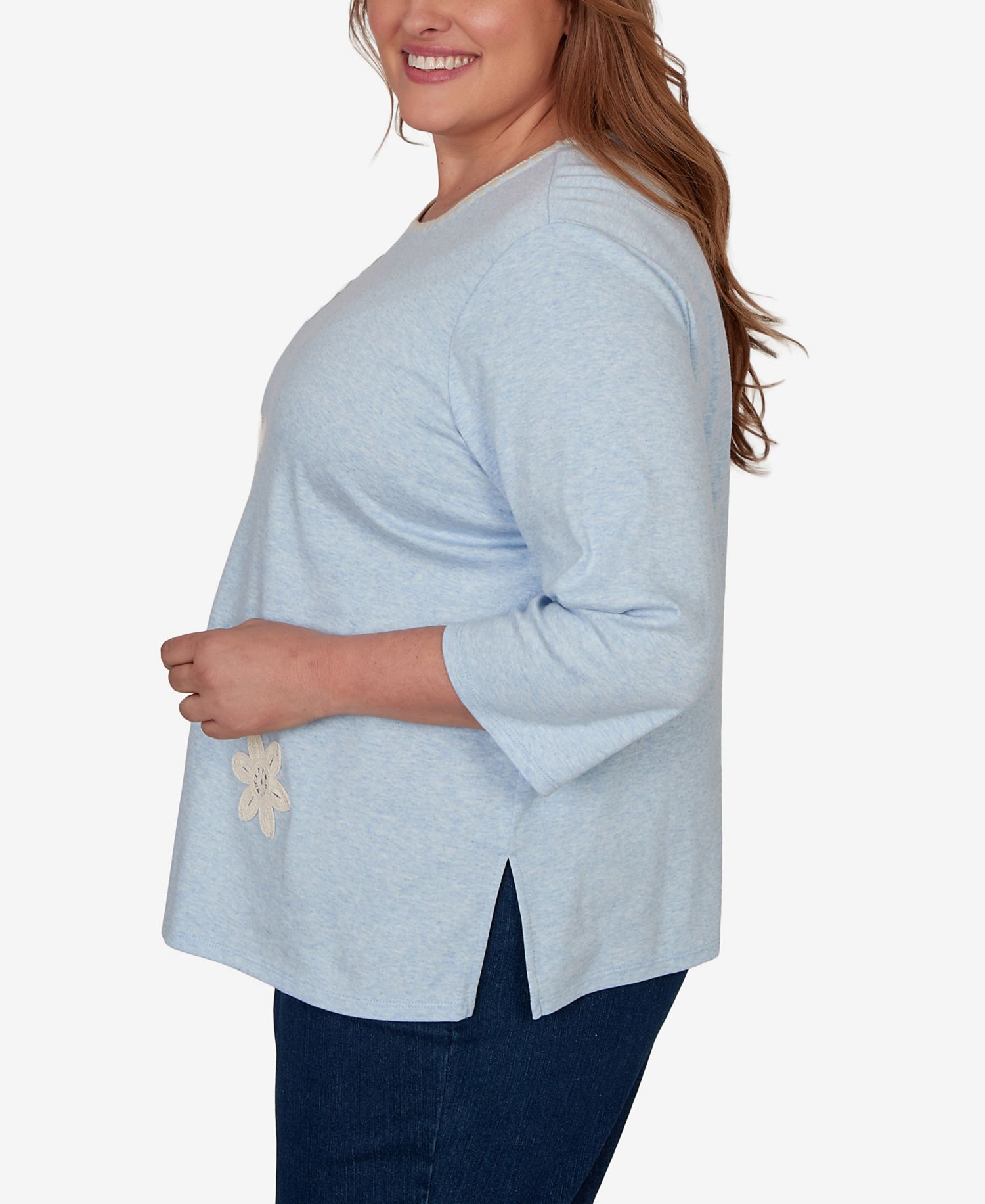 Plus Size Camden Market Floral Stitches Heathered Knit Top
