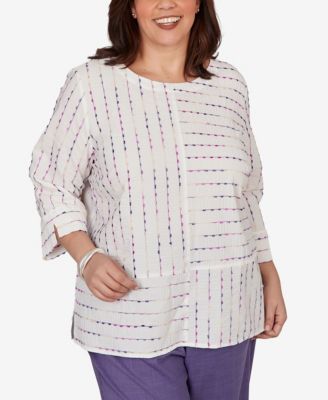 Plus Size Grand Bazaar White Textured Rainbow Stripe Top