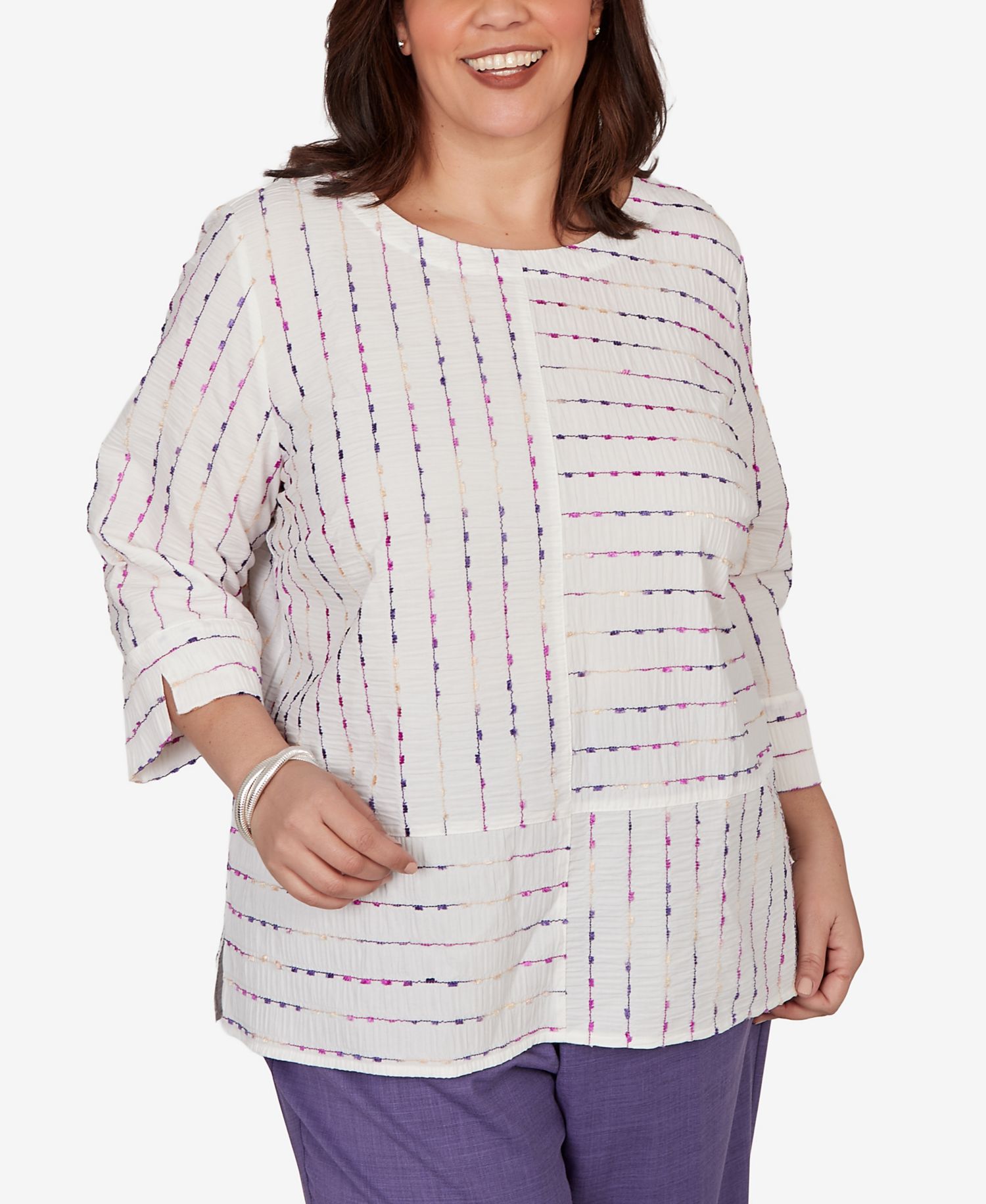 Plus Size Grand Bazaar White Textured Rainbow Stripe Top
