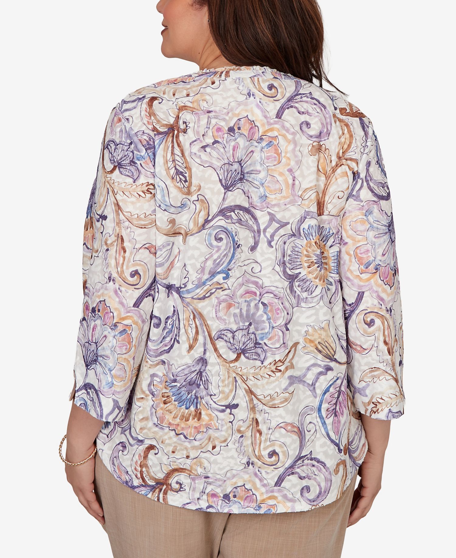 Plus Size Grand Bazaar Jacobean Floral Split Neck Top