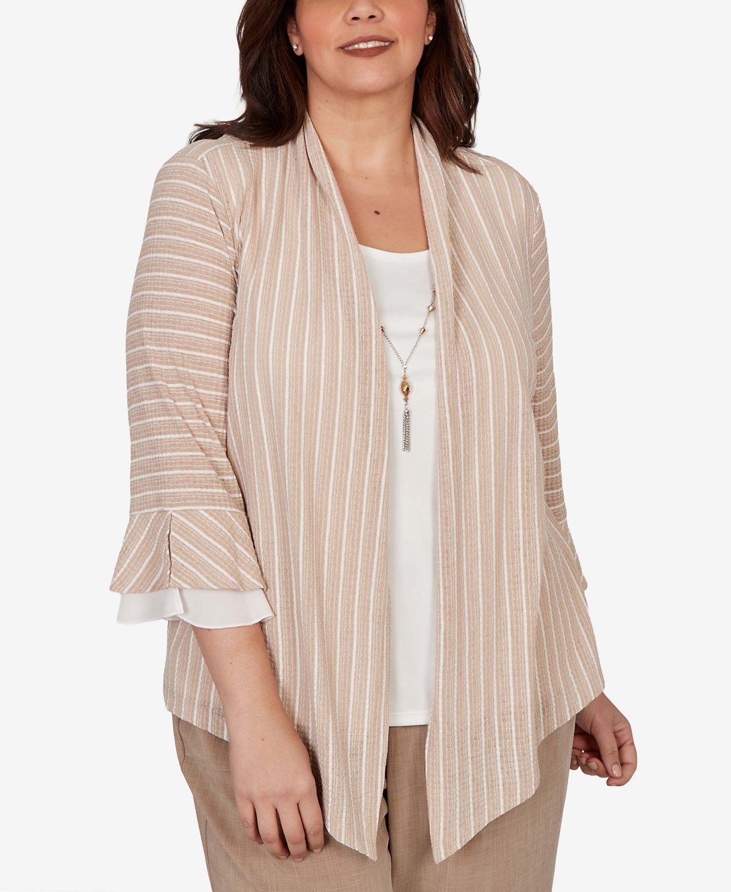 Plus Size Grand Bazaar Vertical Stripe Two-In-One Top with Necklace