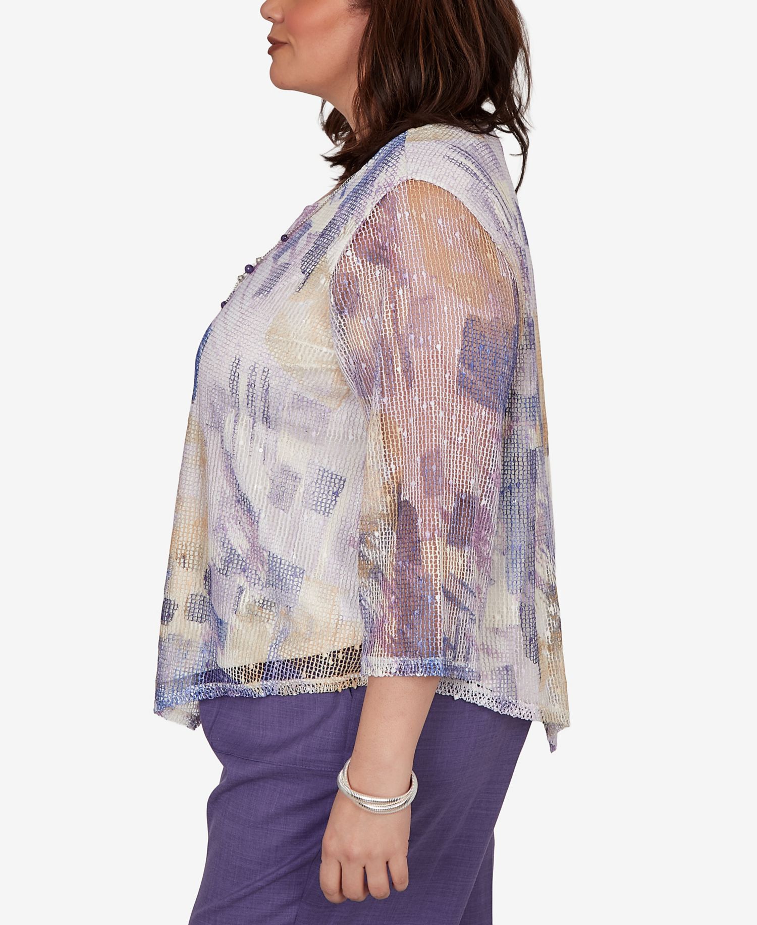 Plus Size Grand Bazaar Stained Glass Mesh Top with Necklace