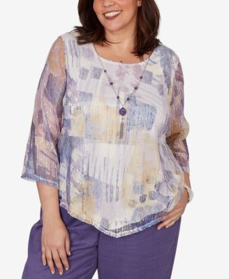 Plus Size Grand Bazaar Stained Glass Mesh Top with Necklace