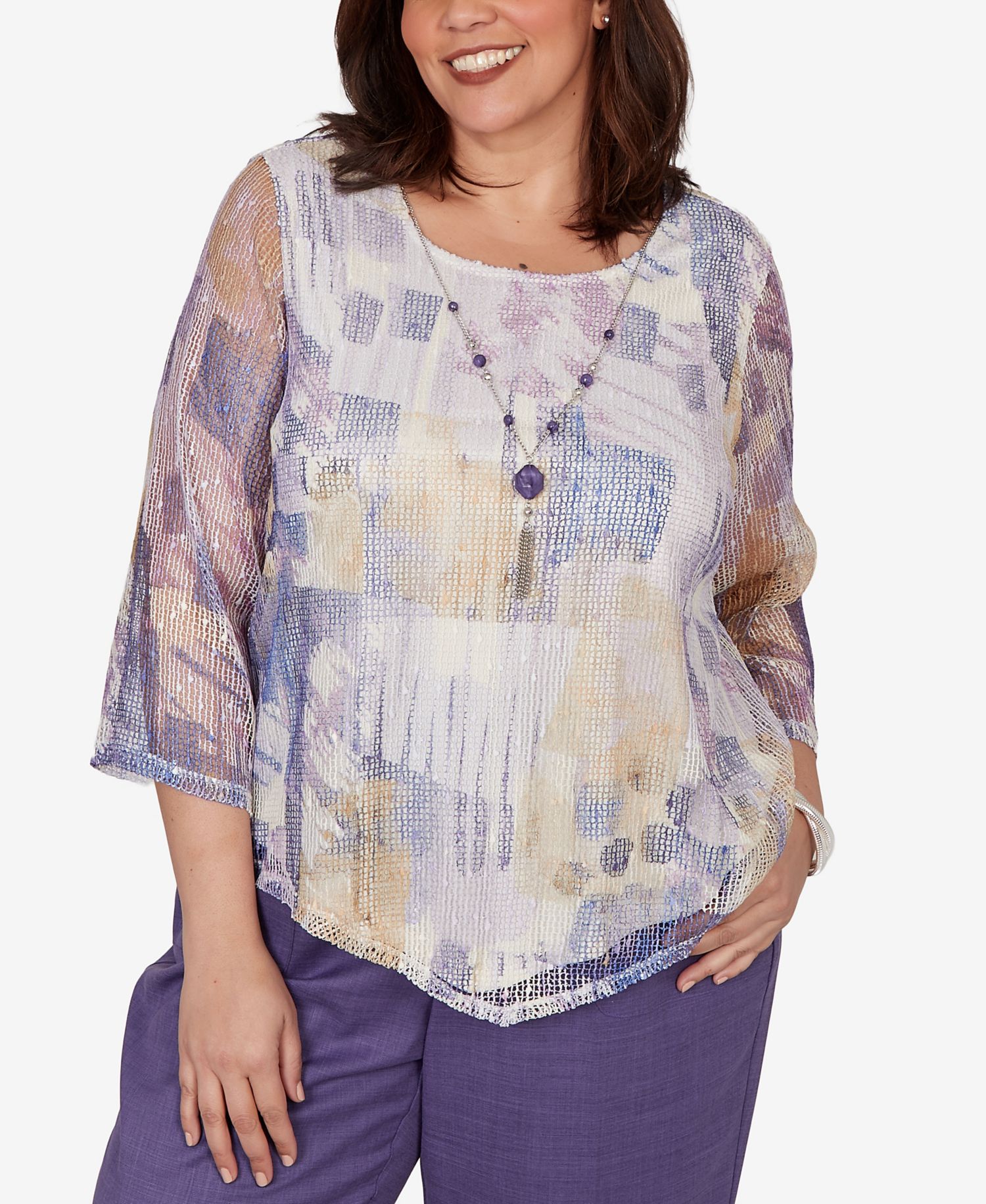 Plus Size Grand Bazaar Stained Glass Mesh Top with Necklace