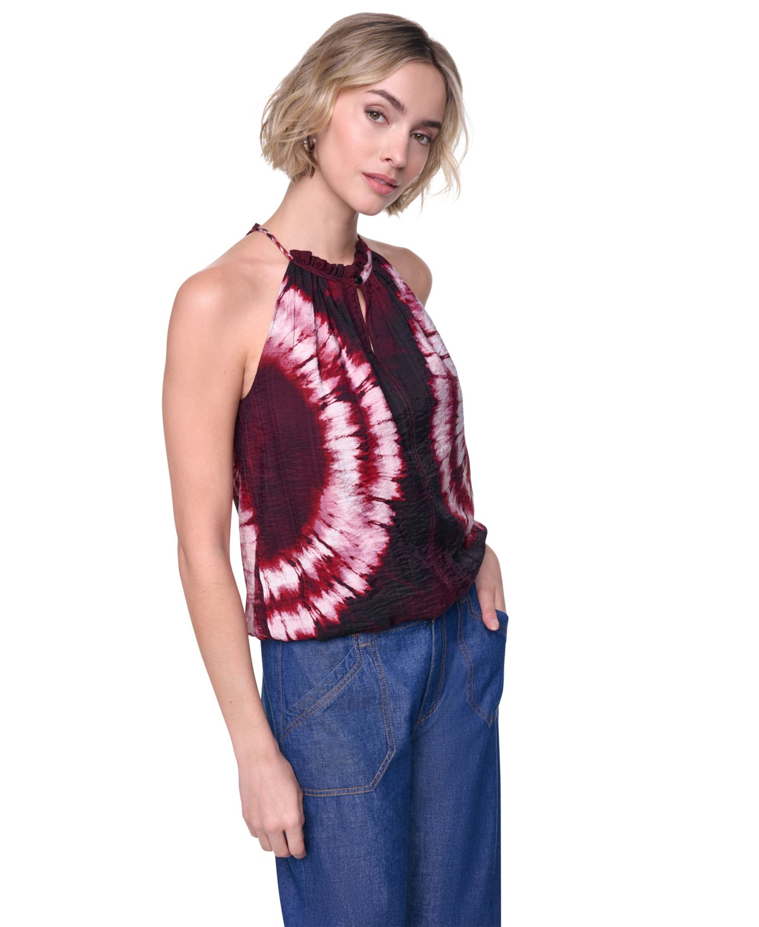 Women's Printed Halter Neck Button Placket Top