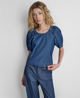 Women's Scoop Neck Puff-Sleeve Top
