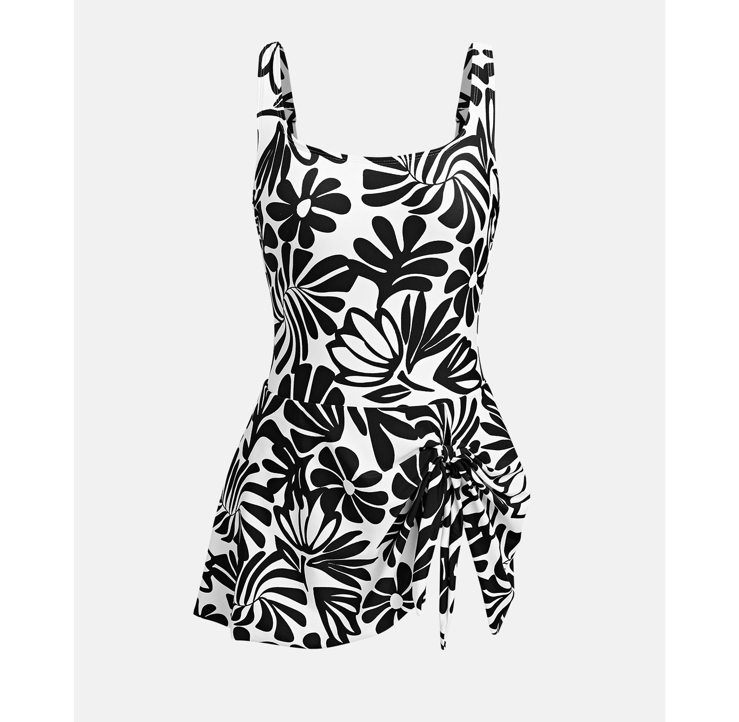 Women's Scoop Neck Tie Knot One Piece Swimsuit Swim Dress