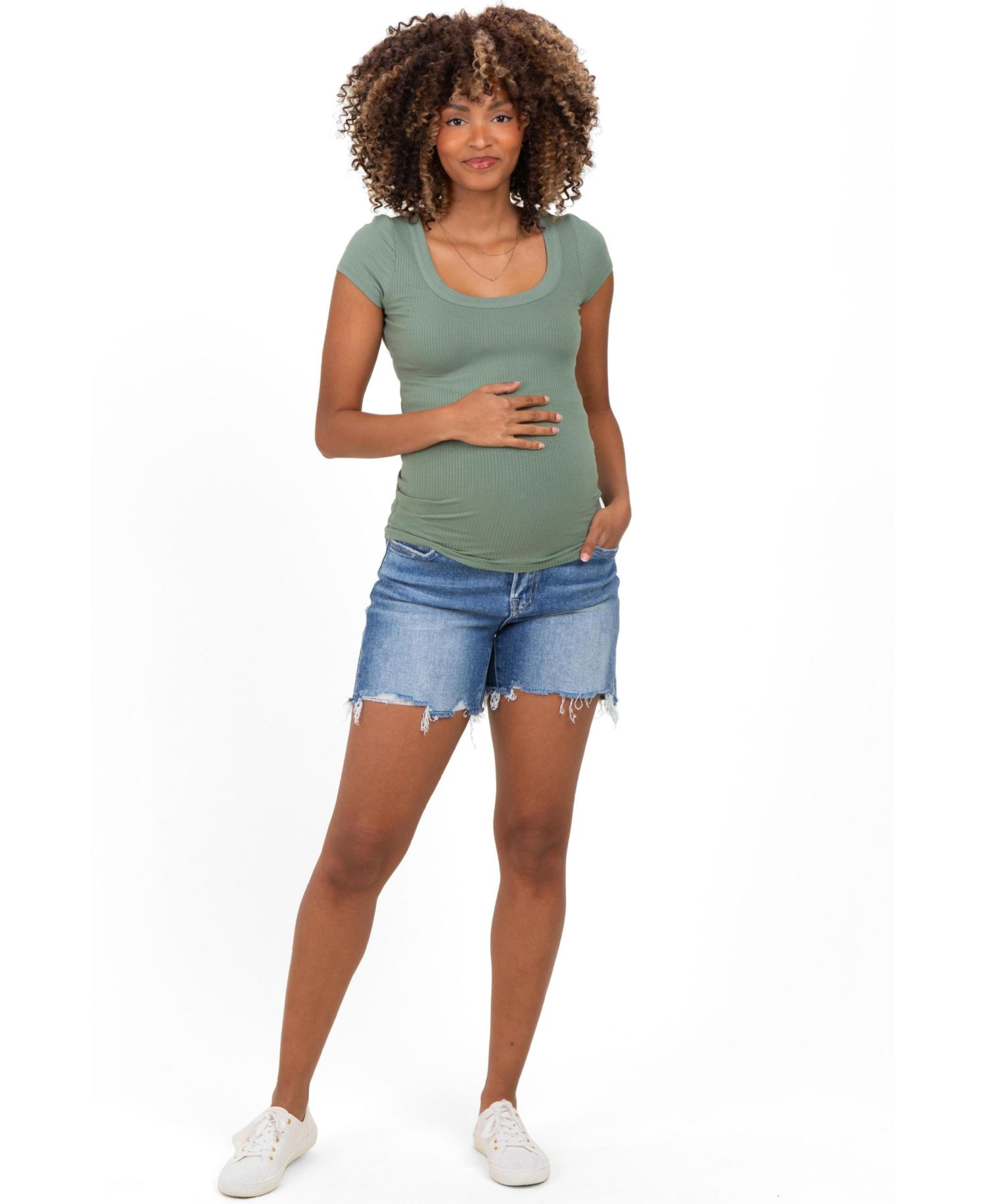Women's Blue Distressed Frayed Hem Denim Shorts