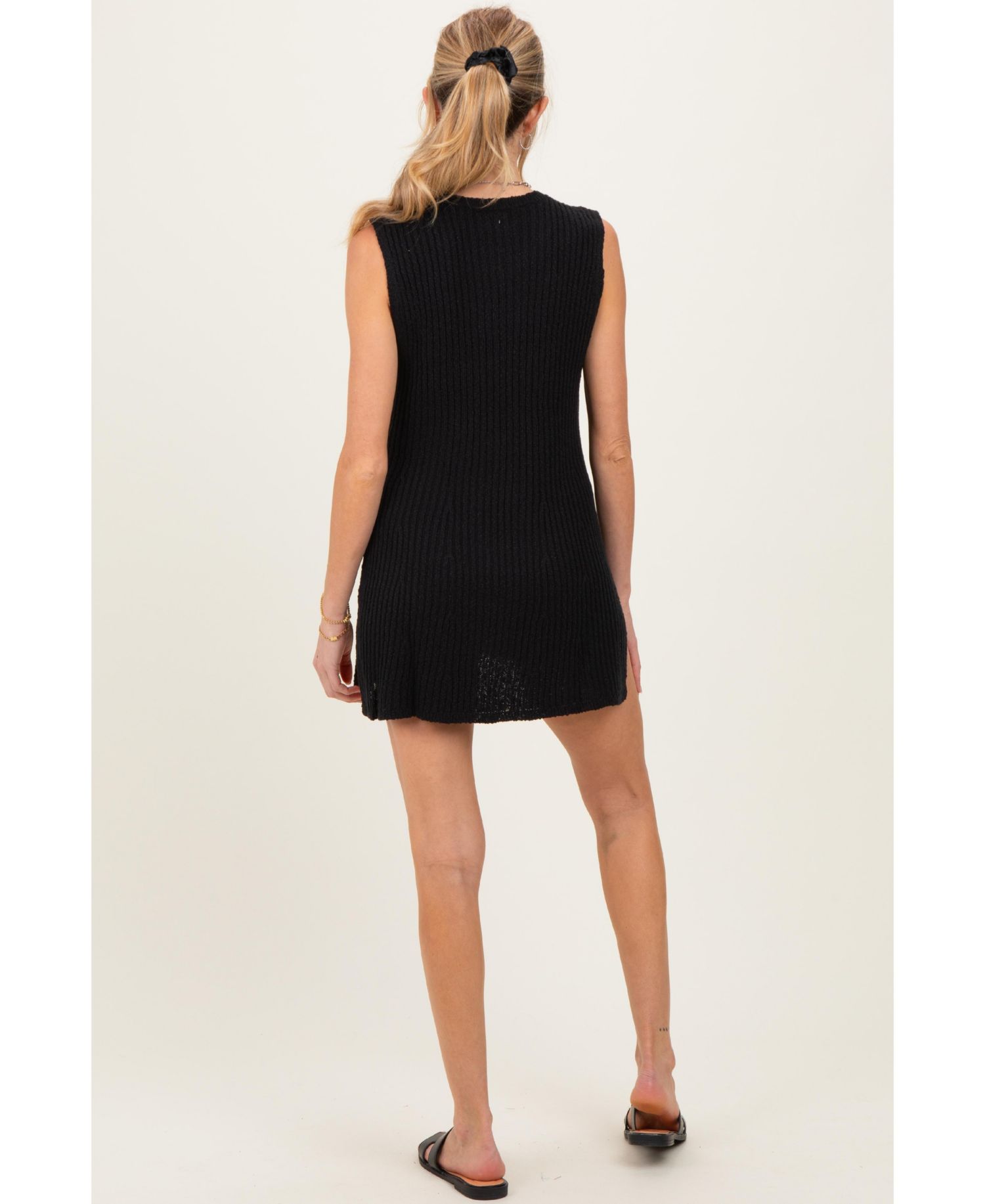 Women's Black Knit Sleeveless Top Shorts Set