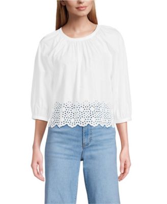 Women's Gathered Eyelet Top