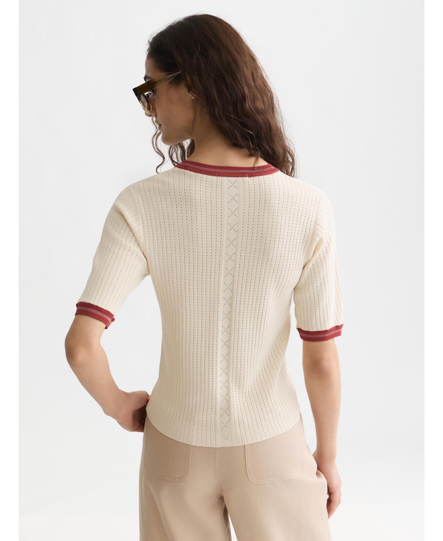 Women's Tops and Tees Pointelle Knitted Relaxed-Fit Tee