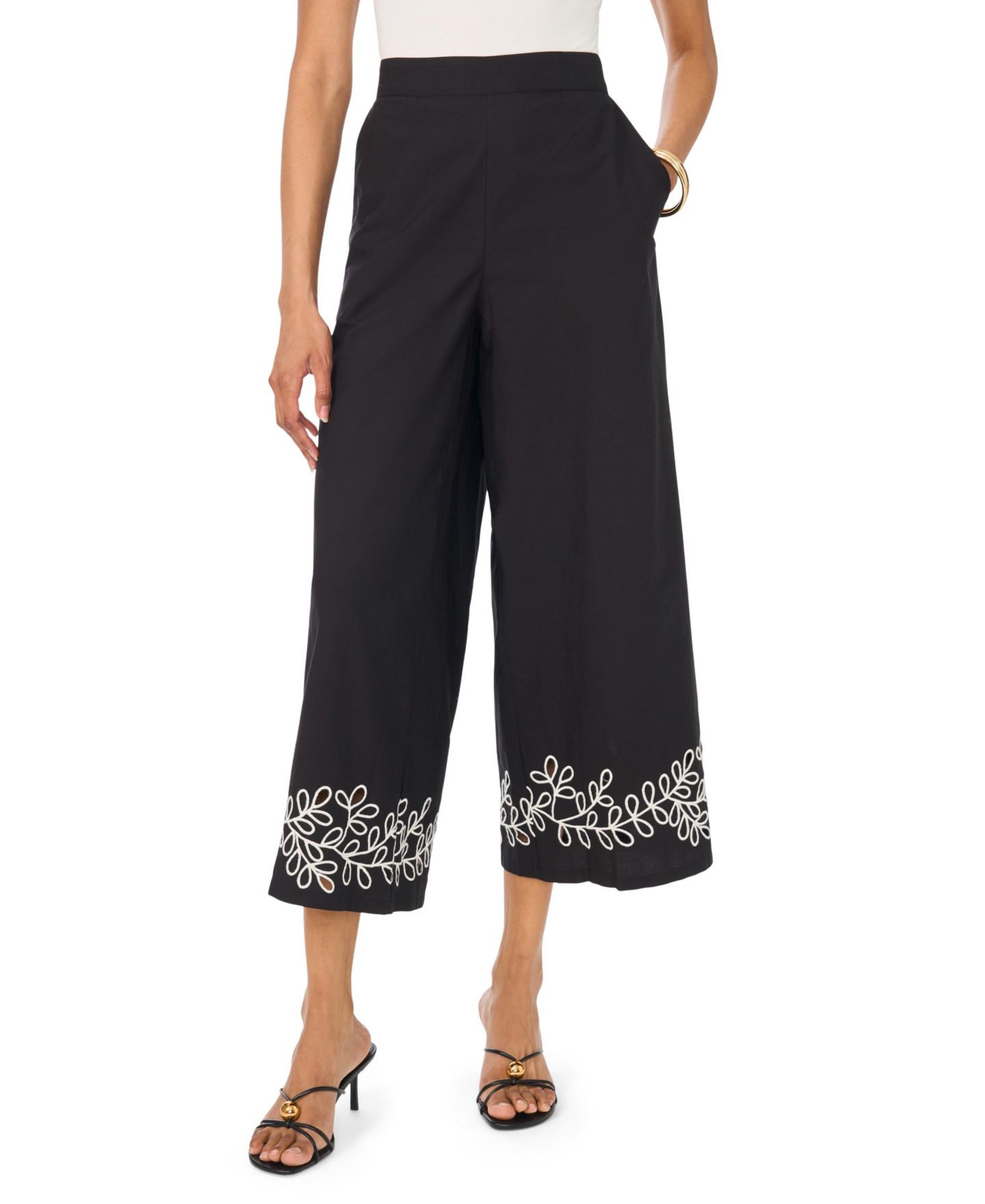 Женские брюки Vince Camuto High-Rise Tie-Waist Scallop Hem, цвет: Насыщенный чёрный — фото 2