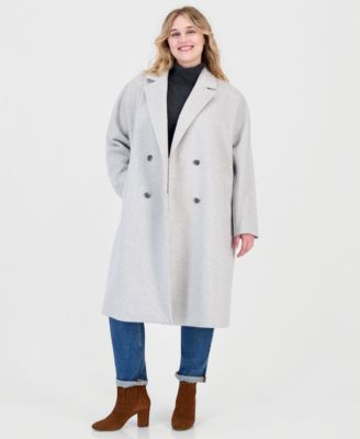 Plus Size Double-Breasted Wool-Blend Notch Collar Coat