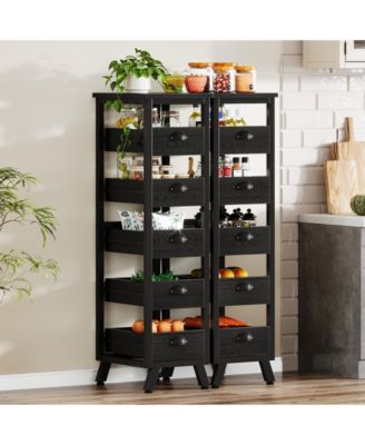 5-Tier Narrow Snack Stand Kitchen Stand Fruit Basket Set of 2,Wood Fruit and Vegetable Storage Rack