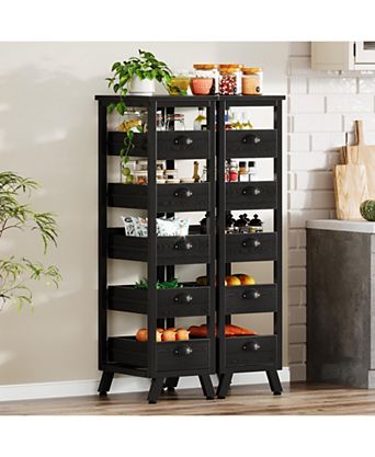 5-Tier Narrow Snack Stand Kitchen Stand Fruit Basket Set of 2,Wood Fruit and Vegetable Storage Rack