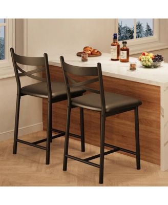 Bar Stools Set of 2, Modern Counter Height Barstool With High Back and Metal Footrest, Upholstered Large Seat Island Stools Bar Chairs