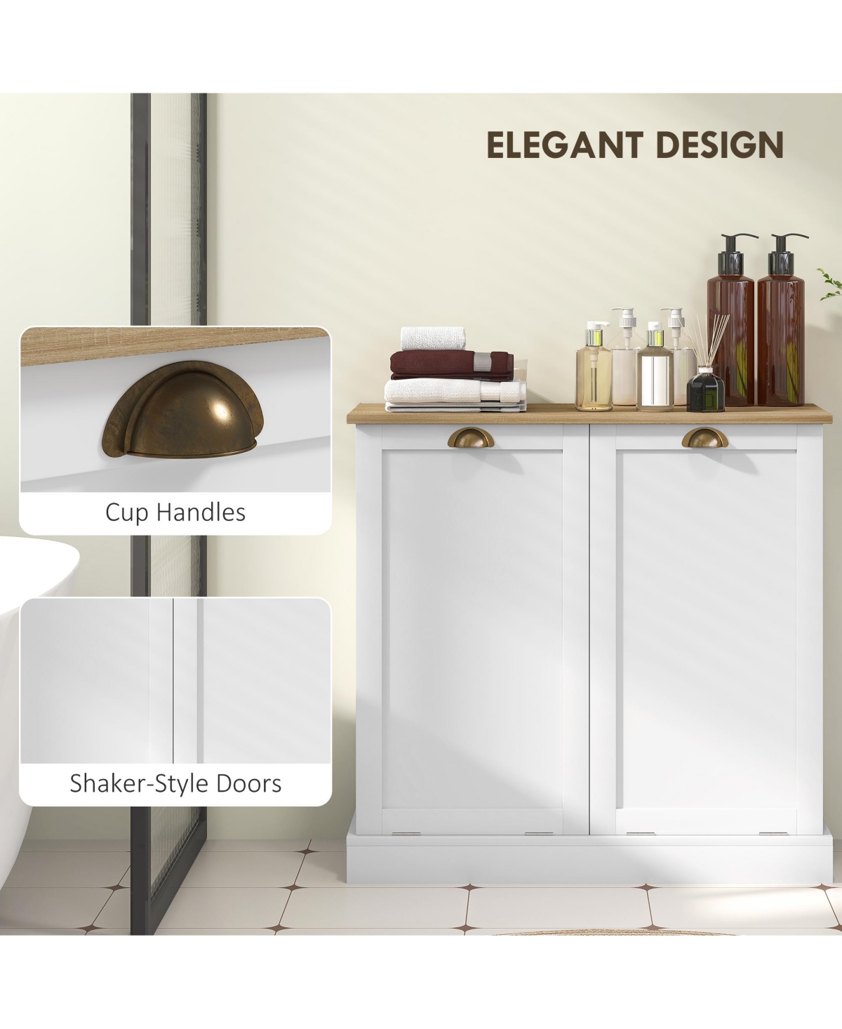 Homcom Laundry Hamper Cabinet, Tilt-Out Bathroom Storage Cabinet