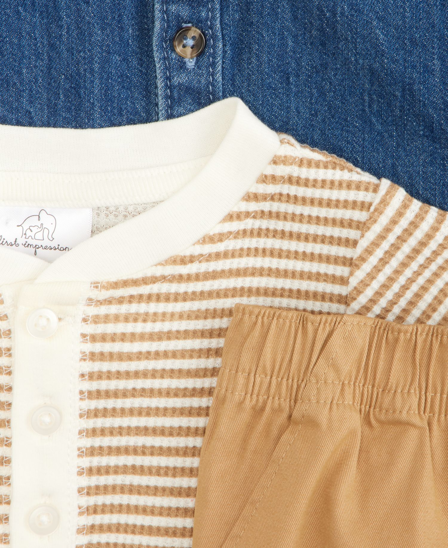 Baby Boys' 3M-24M Chambray Shirt, Striped Henley Bodysuit and Pants, 3-Piece Set