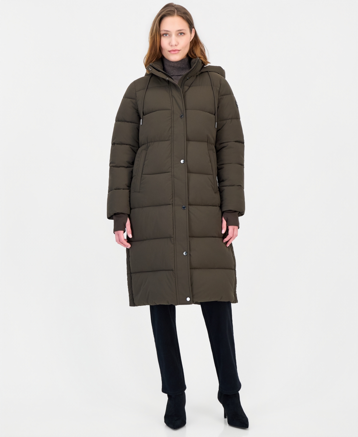 Michael Kors Women's Hooded Drawstring Quilted Maxi Puffer Coat - Dk Olive