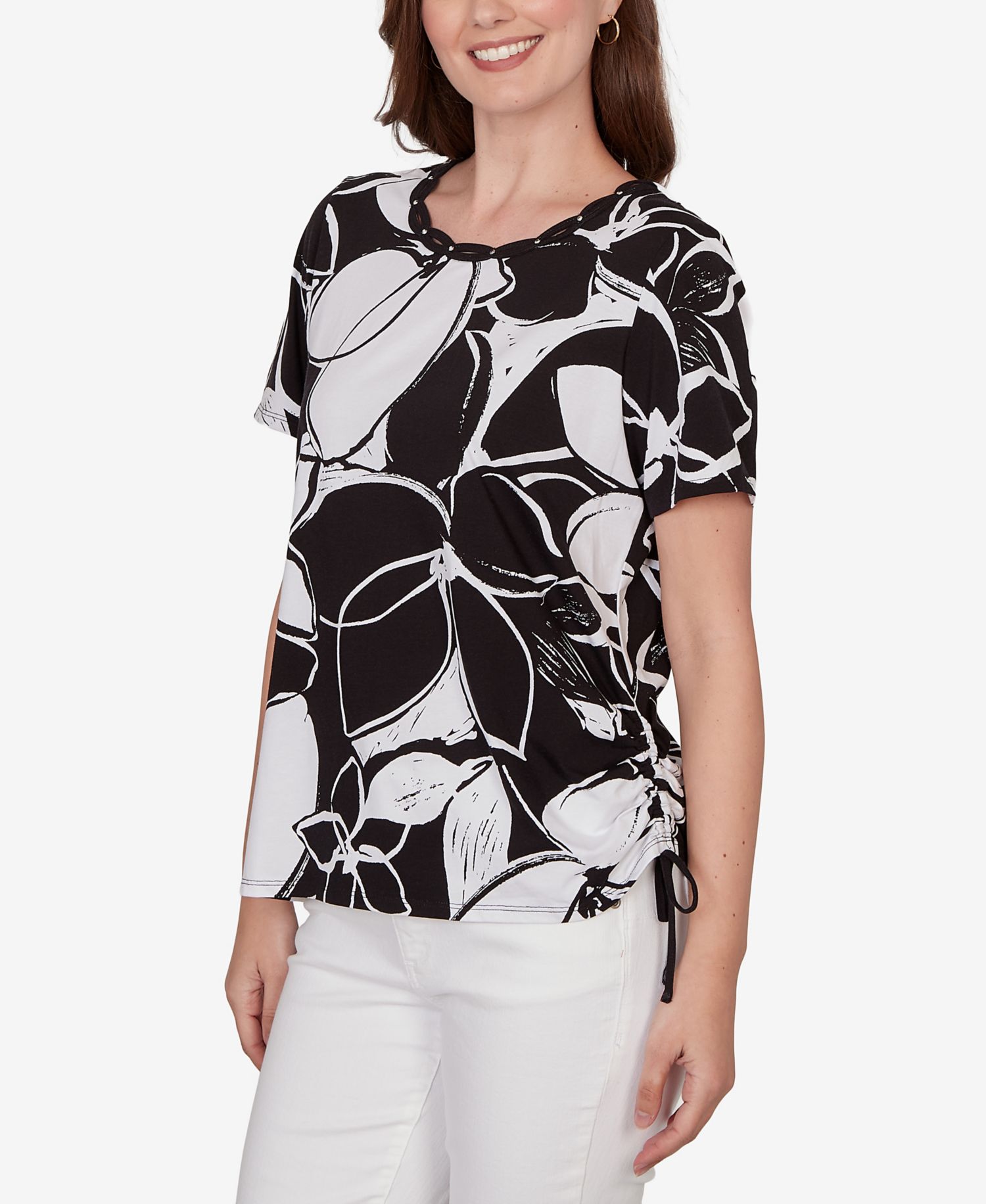 Petite Abstract Floral Embellished Side-Tie Top