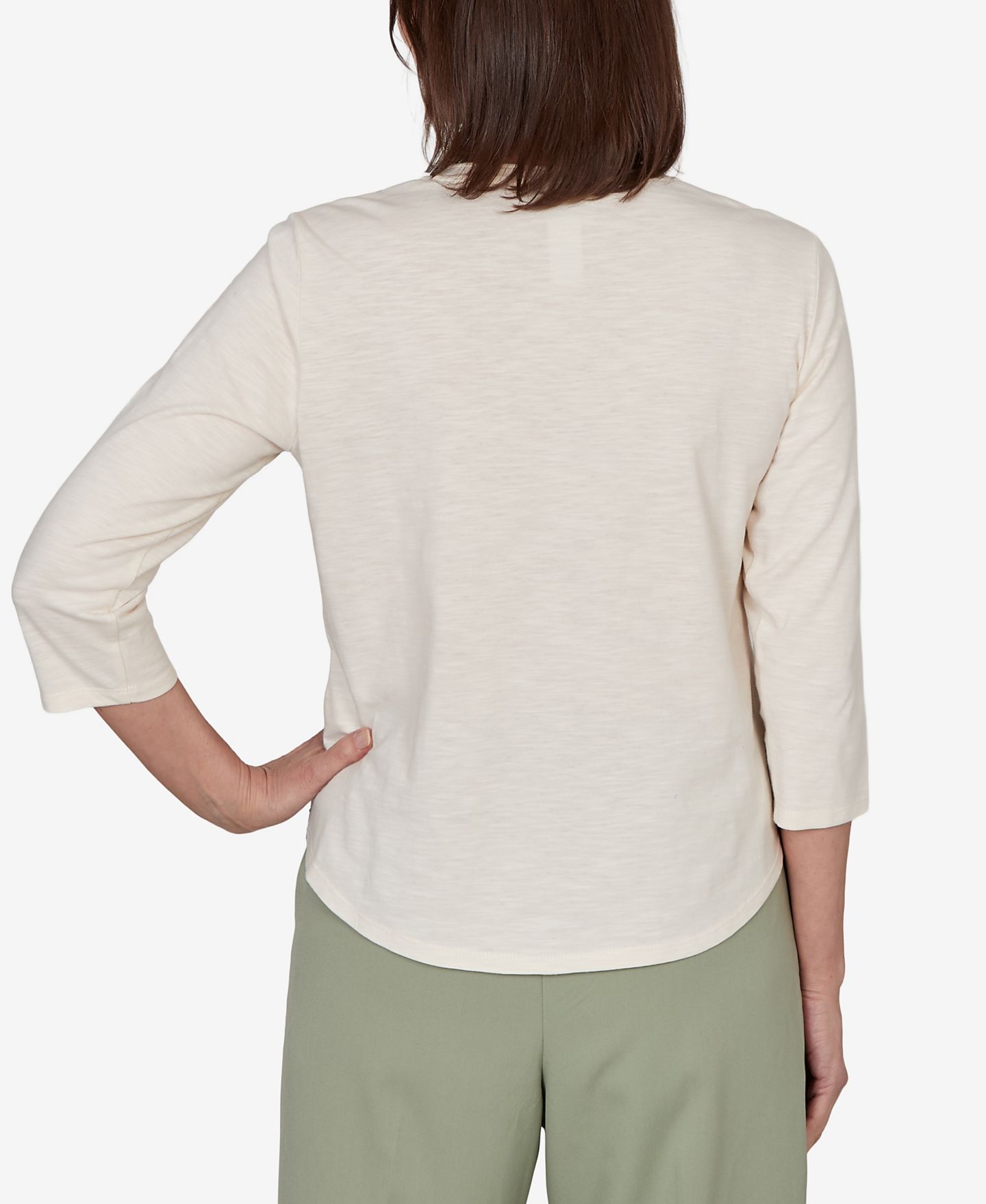 Женский топ Alfred Dunner Petite Sequined Floral Mesh Overlay Knit, цвет: Слоновая кость — фото 5