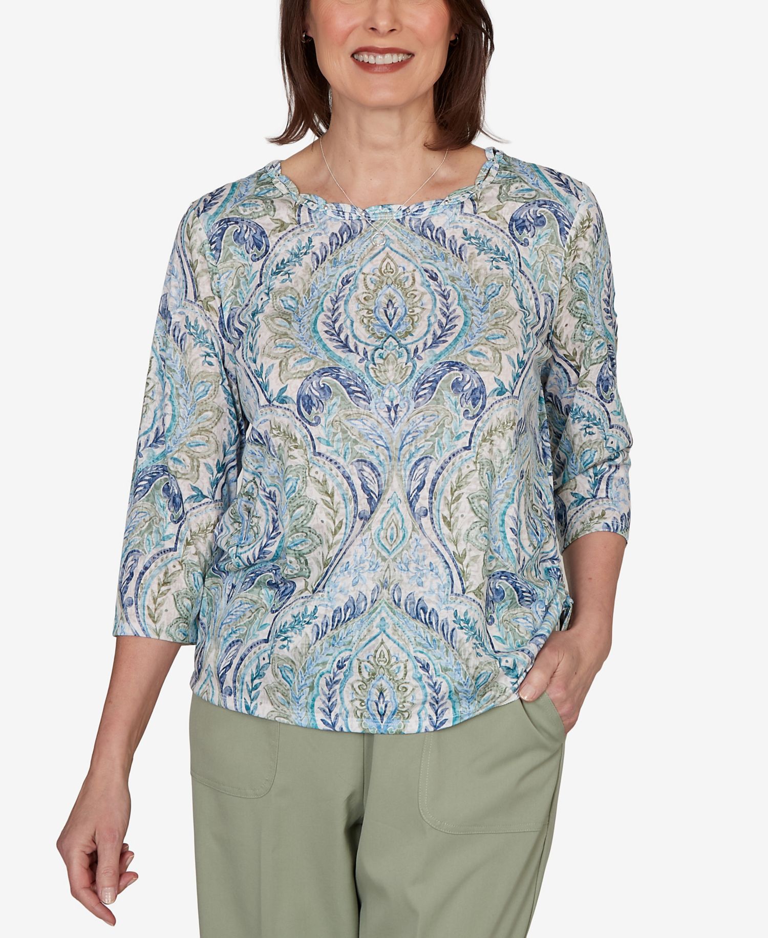 Petite Medallion Print Braided Neck Top