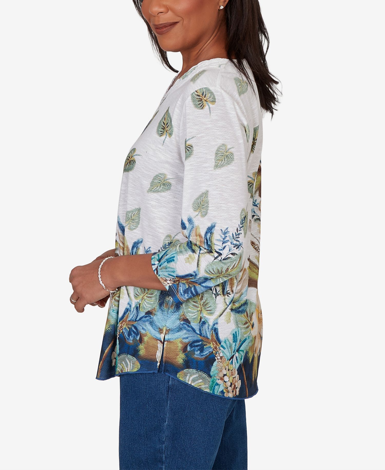 Petite Placed Texture Floral Knit Top