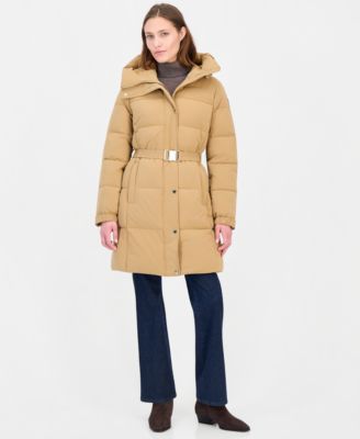 Women's Belted Hooded Puffer Coat
