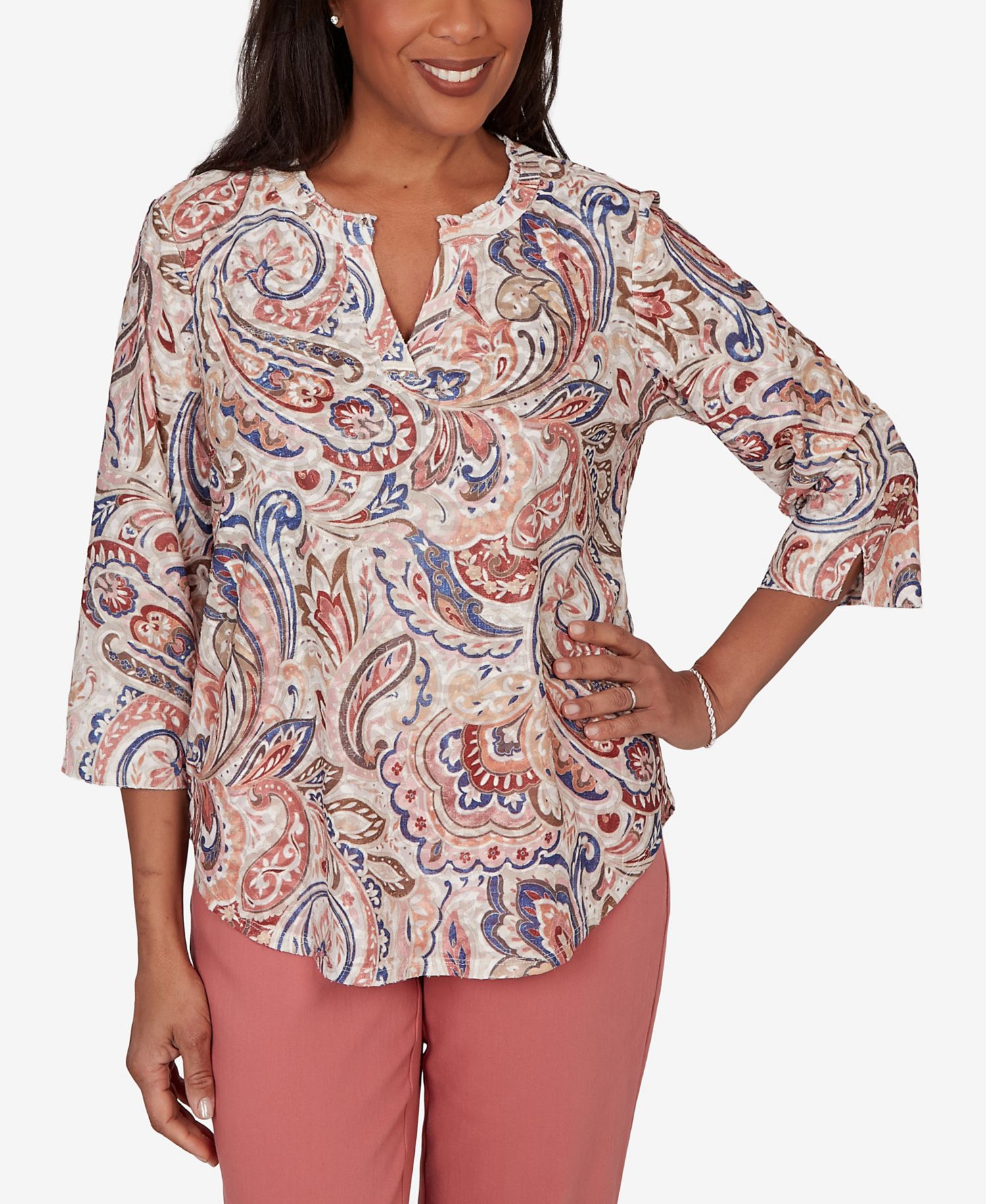 Petite Camden Market Paisley Split Neck Knit Top