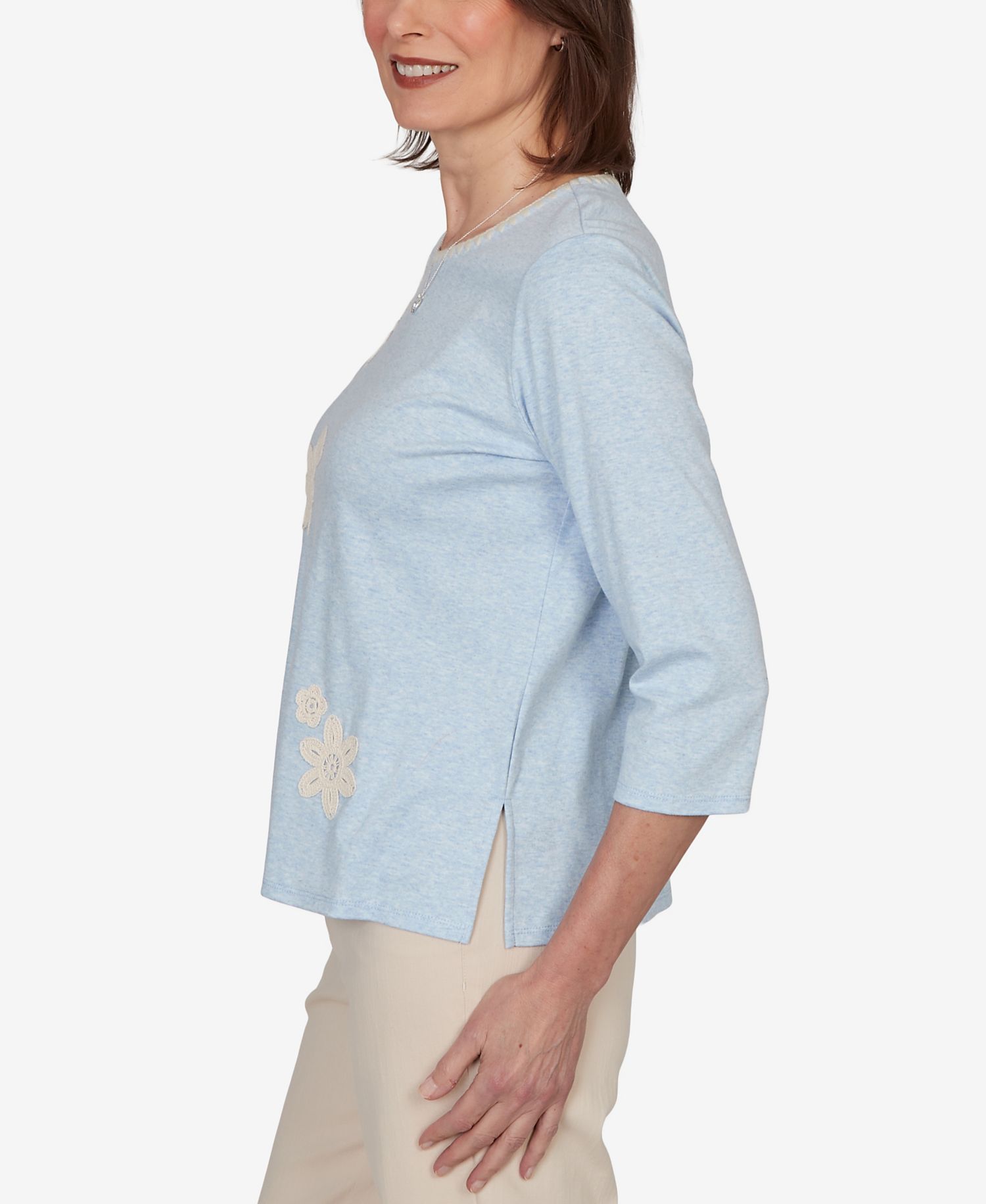 Petite Camden Market Floral Stitches Heathered Knit Top