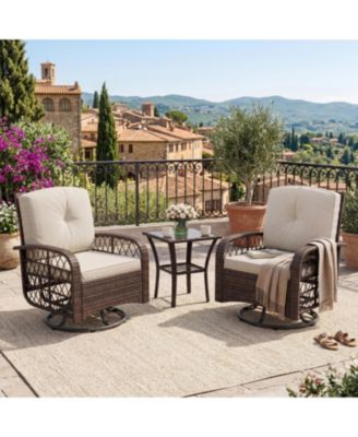 3-Piece Wicker Patio Swivel Rocker Chair Set - Outdoor Conversation Furniture with 360degree(s) Swivel, Thick Cushions, High Backrest
