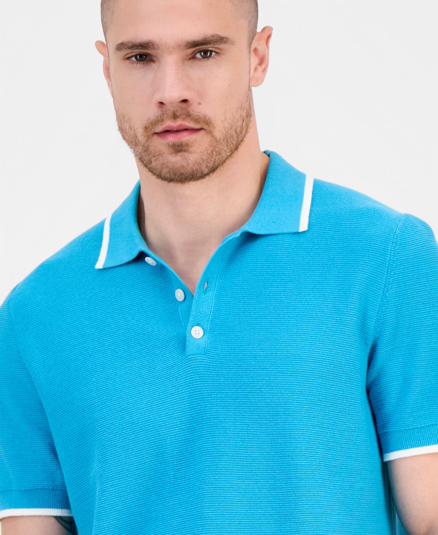 Мужское поло Club Room Tipped Polo Shirt, цвет: Насыщенный бирюзовый — фото 4