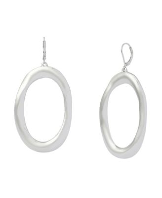 Rhodium Sculpted Oval Drop Earrings