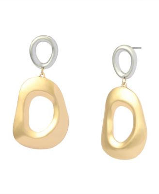 Two-Tone Sculpted Link Double Drop Earrings