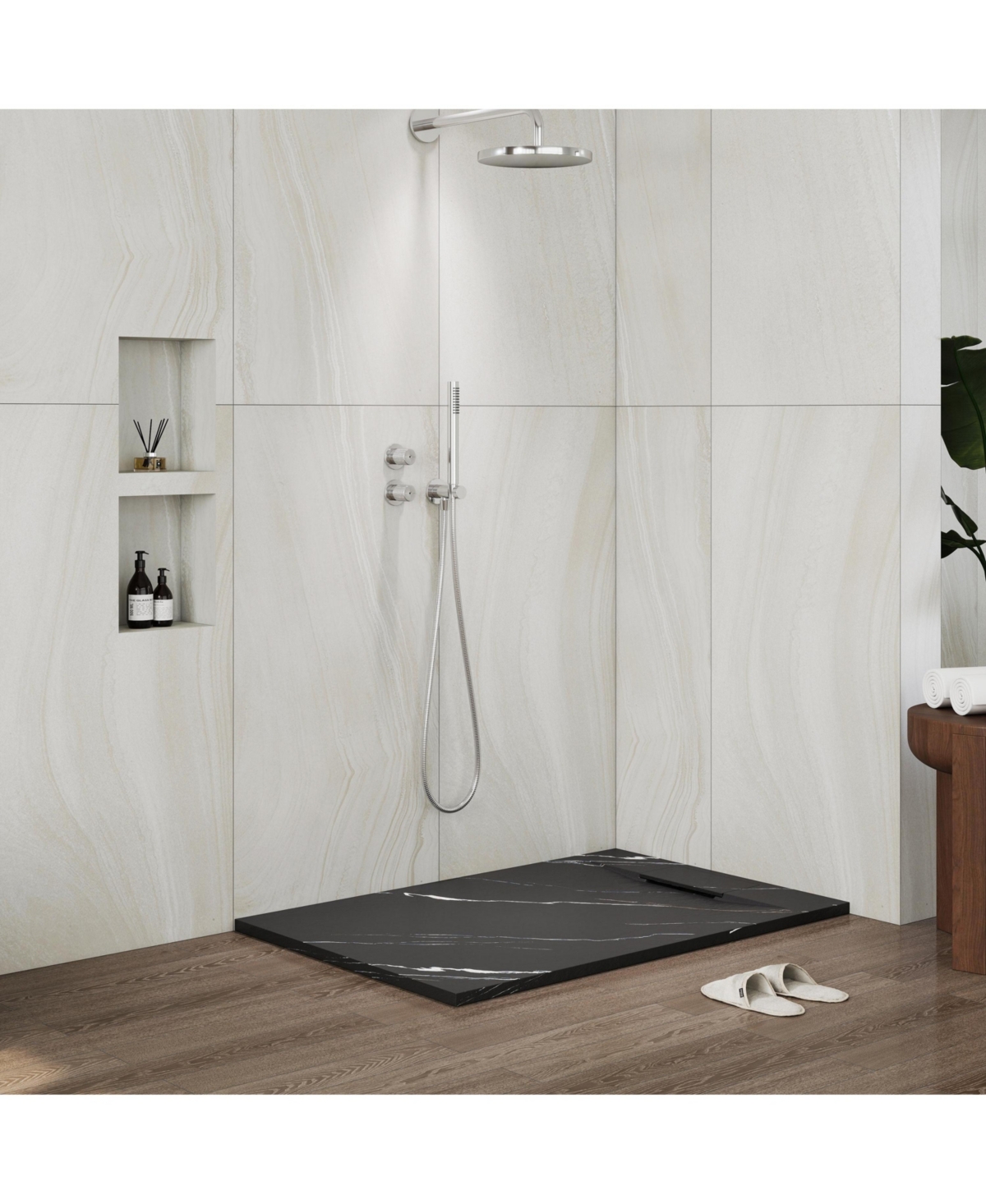 Casainc Low-Profile Smc Shower Base with Reversible Drain, Drain Cover, Non-Slip