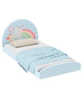Twin Kids Floor Bed with Upholstered Frame and Floor Mat