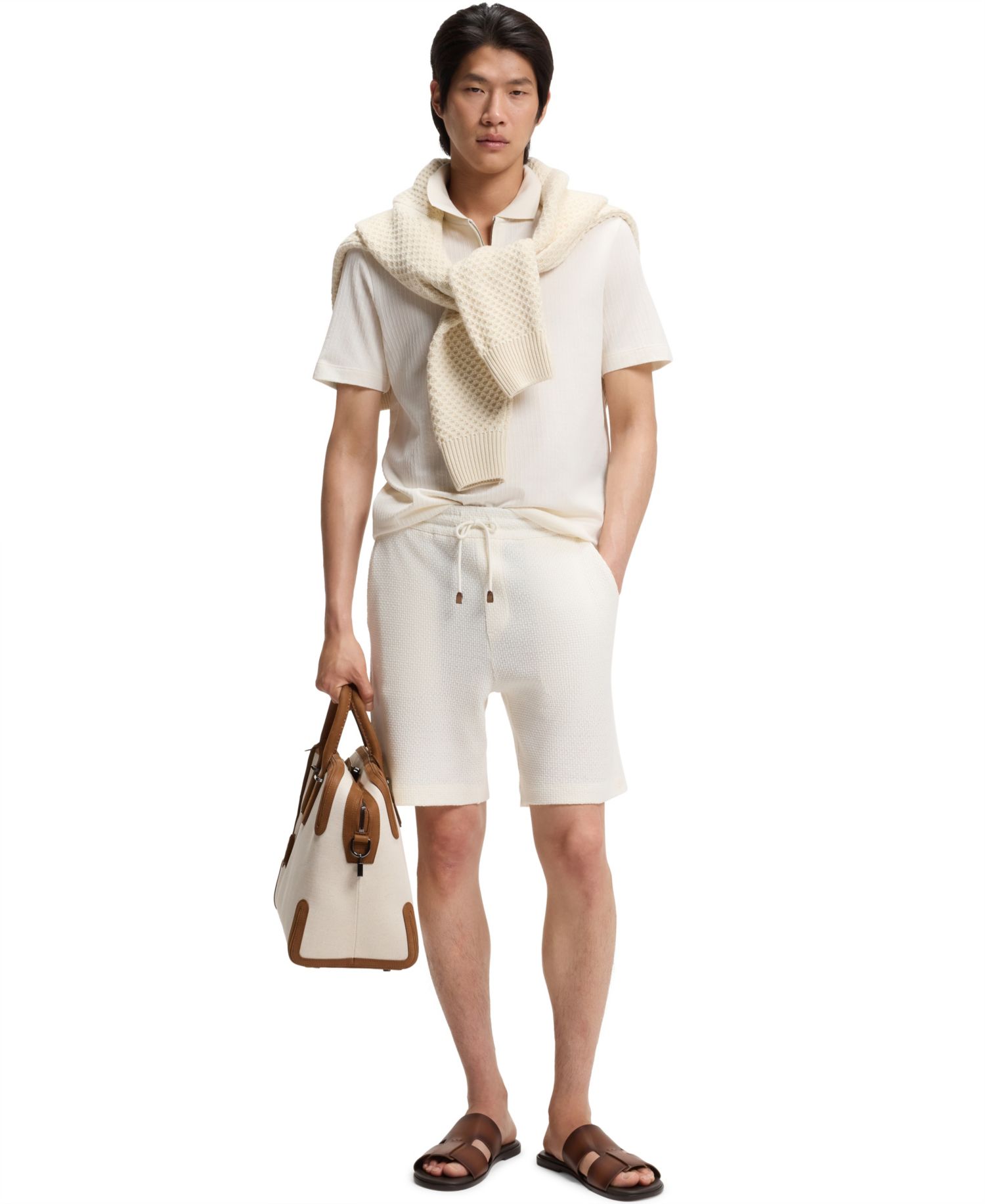 Men's Cotton Silk Zip-Neck Polo Shirt