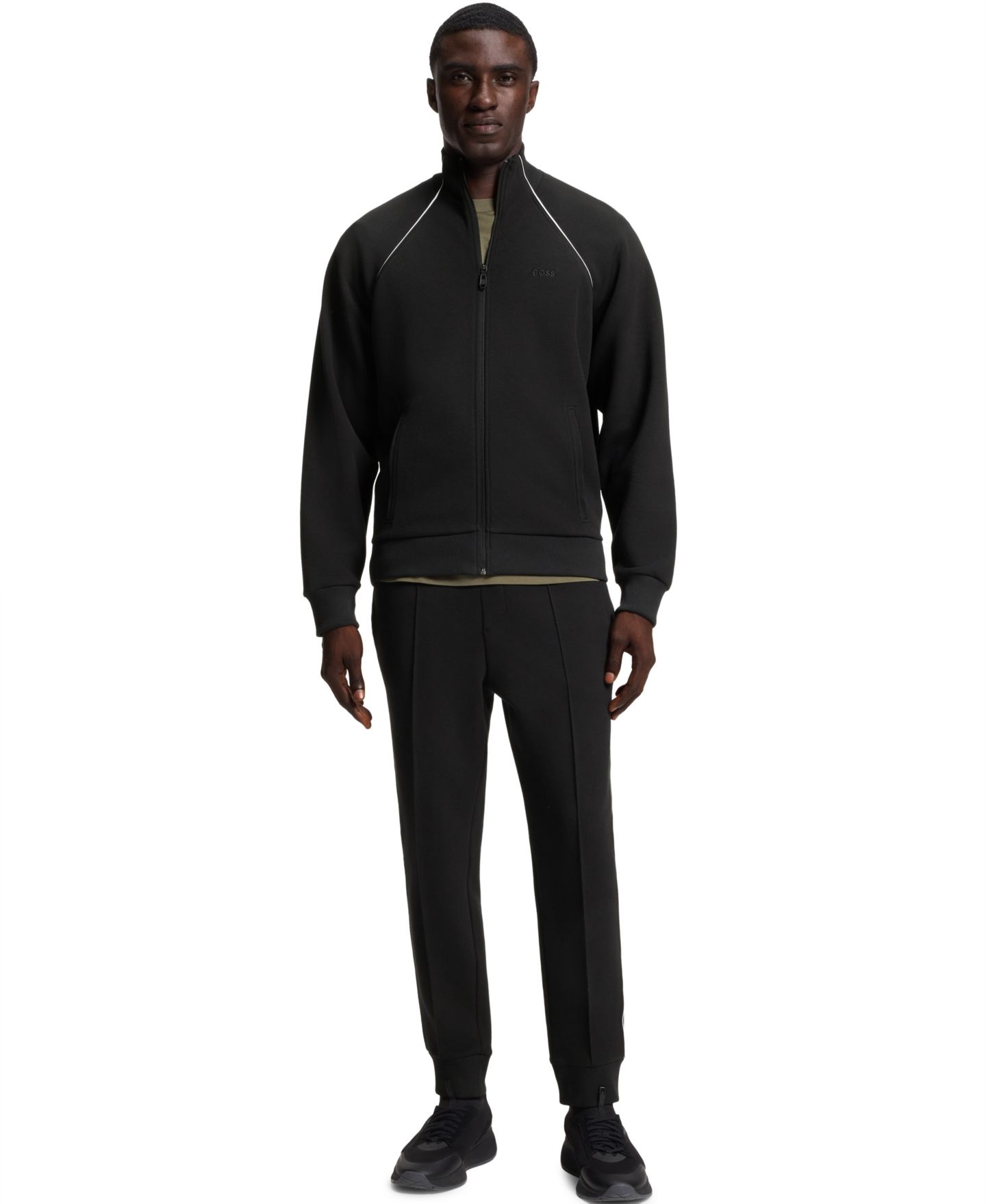 Мужские толстовки Hugo Boss Contrast Piping Cotton-Blend, цвет: Чёрный — фото 5