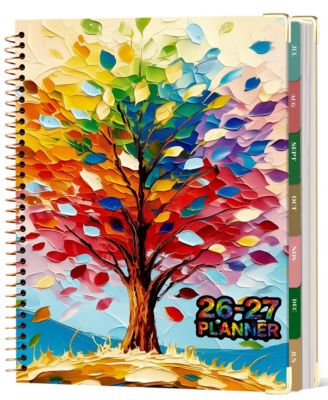 Planner  18 Month Weekly Monthly Calendar Tabs Hardcover Spiral Colorful Art Tree Agenda Teacher Work School 2026-2027