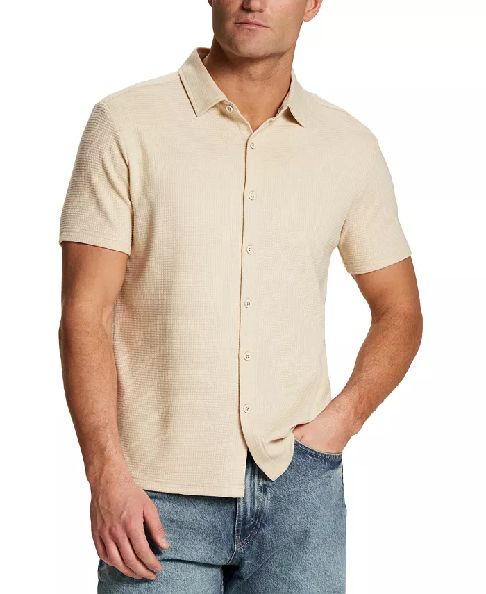 Men's Solid Waffle Coat Front Short-Sleeve Shirt - thumbnail 5