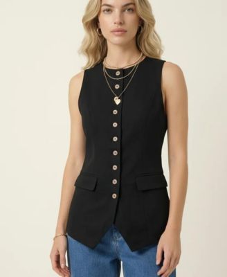 Women's Longline Button Front Flap Pocket Vest