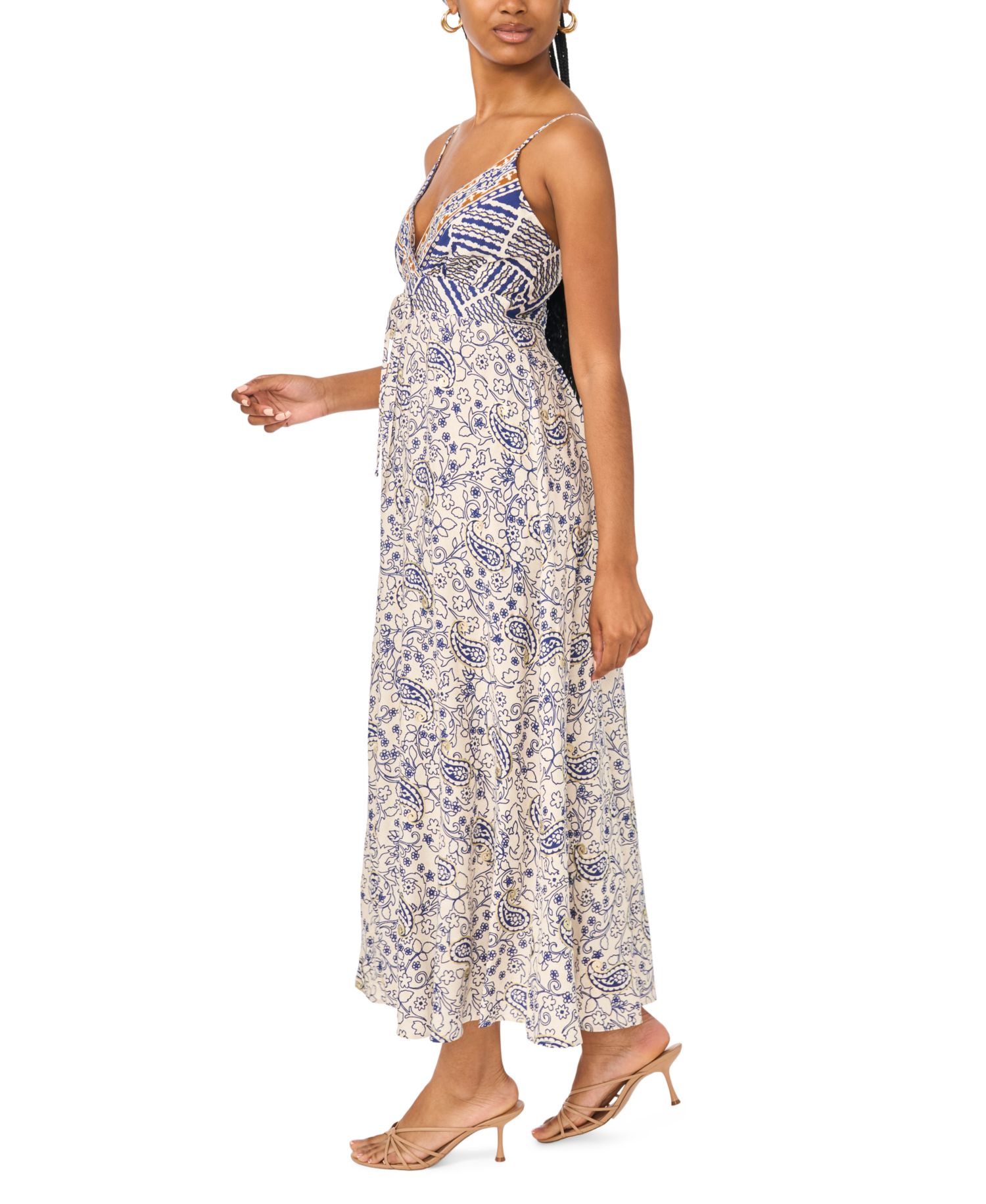 Women's Flowy Tie-Front V-Neck Midi Dress