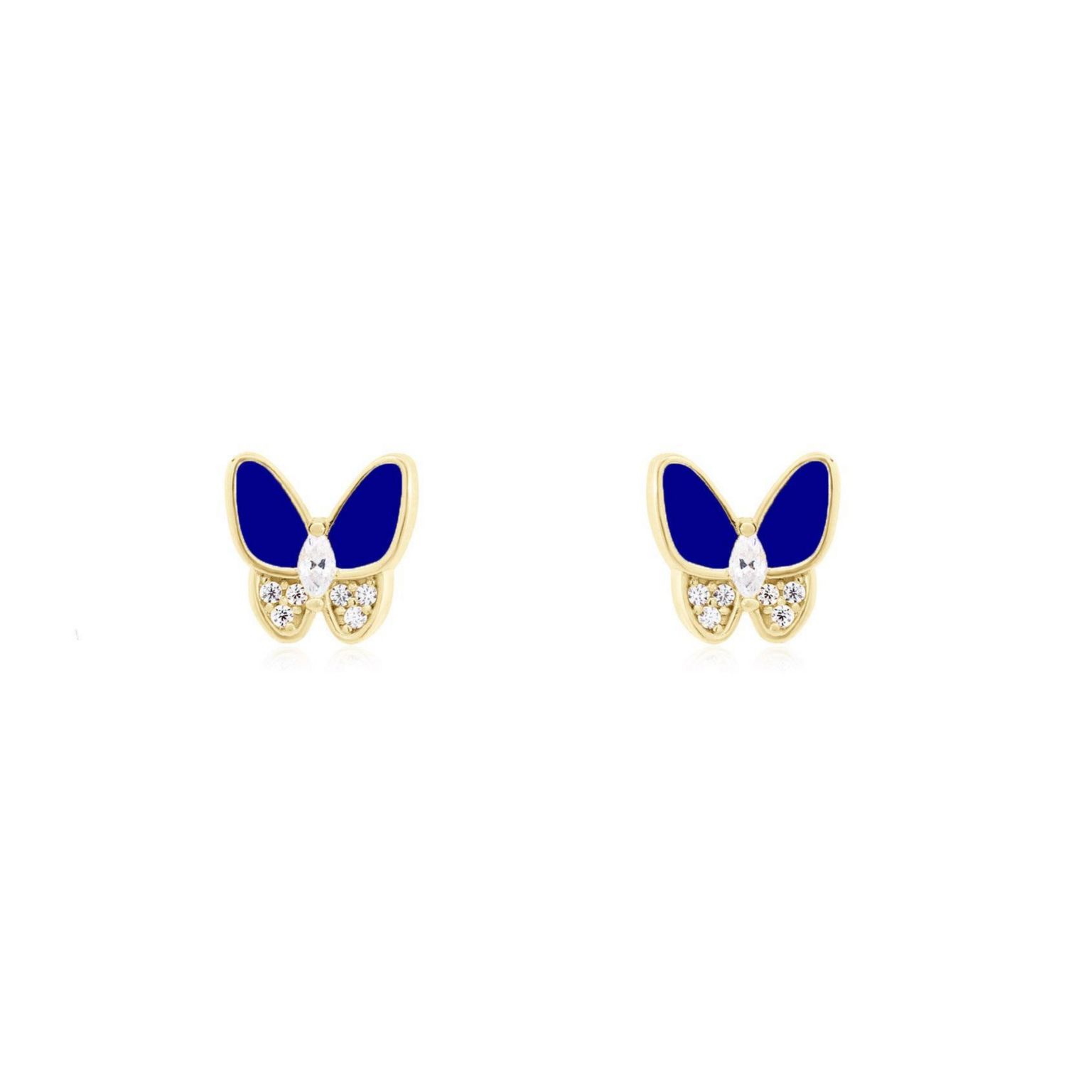 Lapis CZ Butterfly Stud Earrings 14K Gold-Plated Sterling Silver