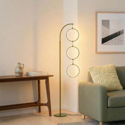 3 Ring Lamp 74" Dimmable LED Floor Lamp with Hanging Ring Design and Touch Control, Smart Plug Compatible, Gold Brass