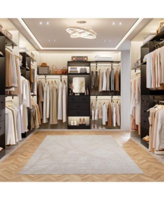 Freestanding Closet System with Hanging Rods and Mirror, Closet Storage Cabinet with Drawer and Shelves