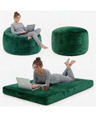 4 in 1 Adult Bean Bag Chair, 4ft Oversized Beanbag with Memory Foam Filler and Removable Cover, Flannel Lazy Sofa Couch Bed for Adults Teens
