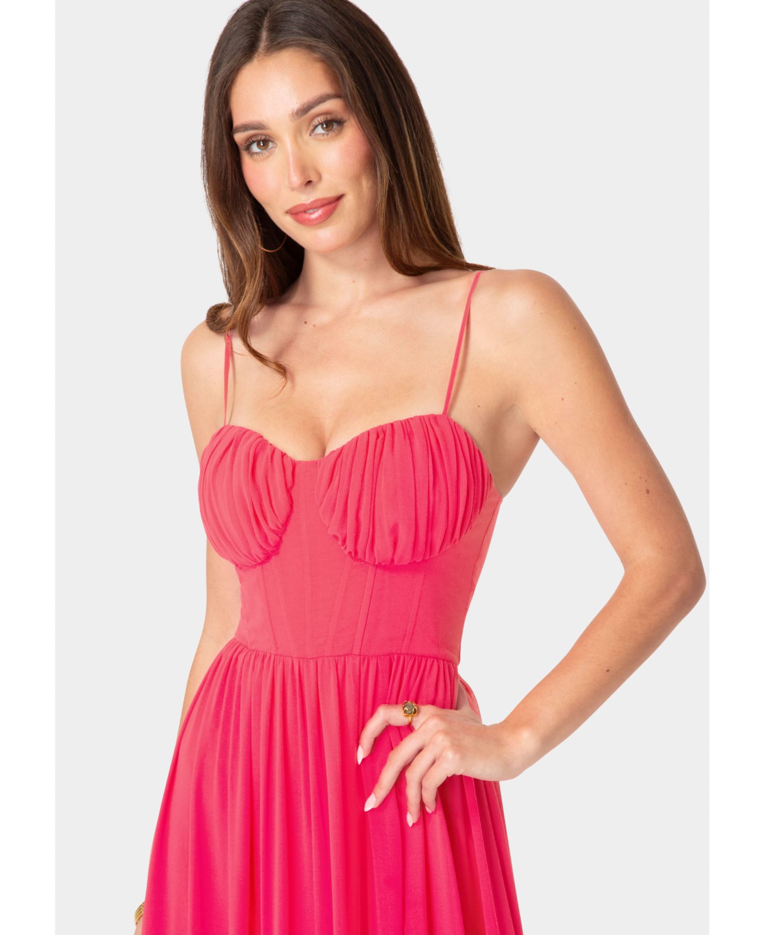 Women's Soft Ruffle Corset Maxi Dress