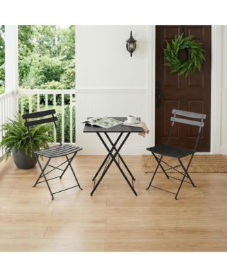 homfan - 3-Piece Foldable Patio Bistro Set, Metal Square Table and 2 Folding Chairs for Outdoor Indoor Balcony Porch Deck Garden Black