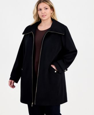 MICHAEL Michael Kors Plus Size Collared Zip-Front Coat - Macy's