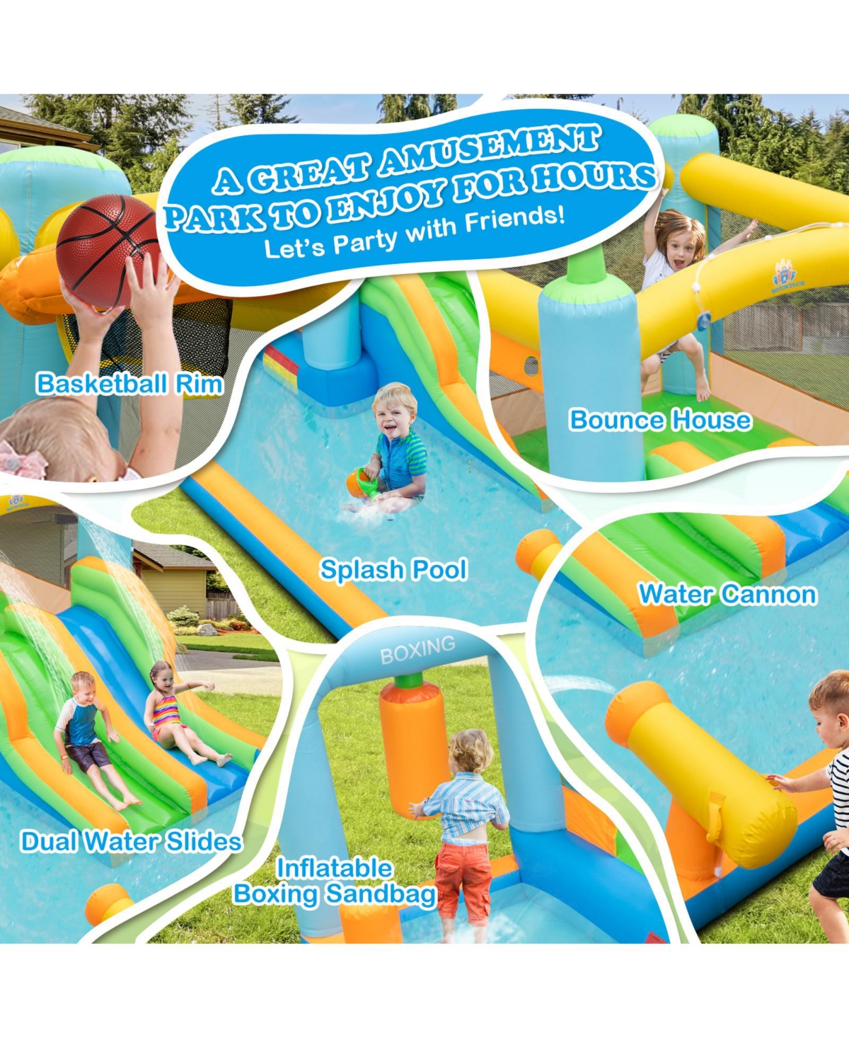 Sugift Giant Inflatable Water Slide with Dual Slides and Splash Pool (No Blower)